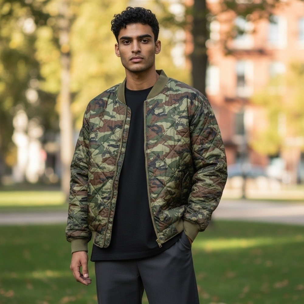 Avirex Vintage Reversible Olive Green Camo Bomber Jacket Mens 4XL Full Zip New